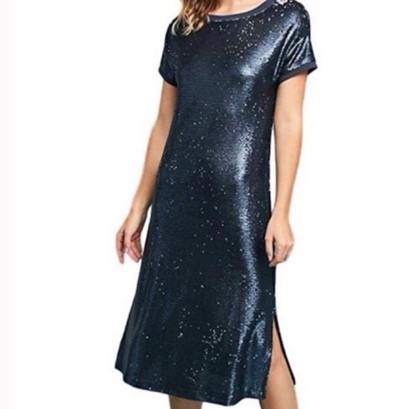 MOULINETTE Soeus Anthropologie Navy blue sequin dress - Picture 1 of 10
